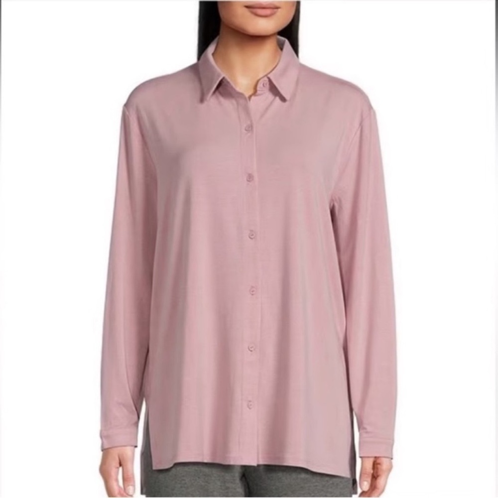 Eileen Fisher Classic Collar Long Sleeve Shirt in Icy Plum, Size S